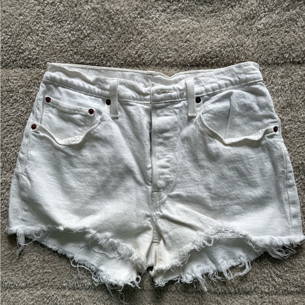 Levi's High Waisted White Jean Shorts Cut-Off Hem